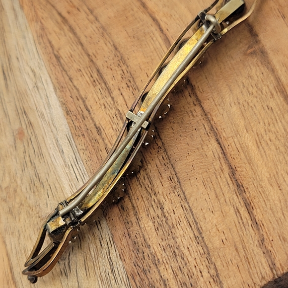 Beautiful Antique Late Edwardian Gold Filled Rhinestone C-Clasp Bar Brooch Pin - Picture 6 of 12